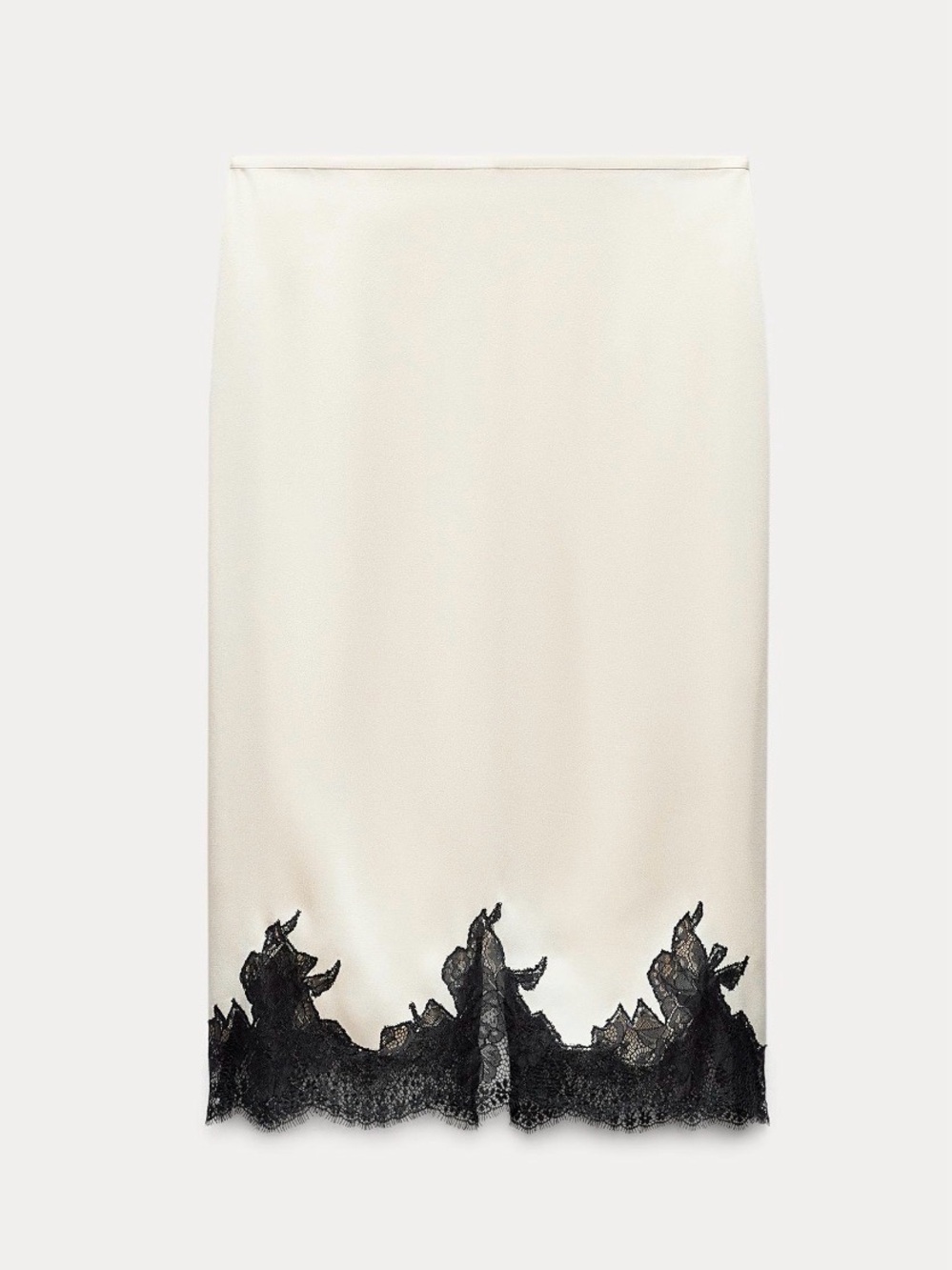 Zara Cream Pencil Skirt with Black Lace Hem